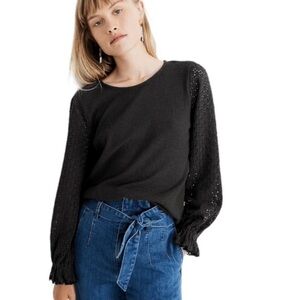 Madewell Black Long Sleeve Eyelet Top Size XL